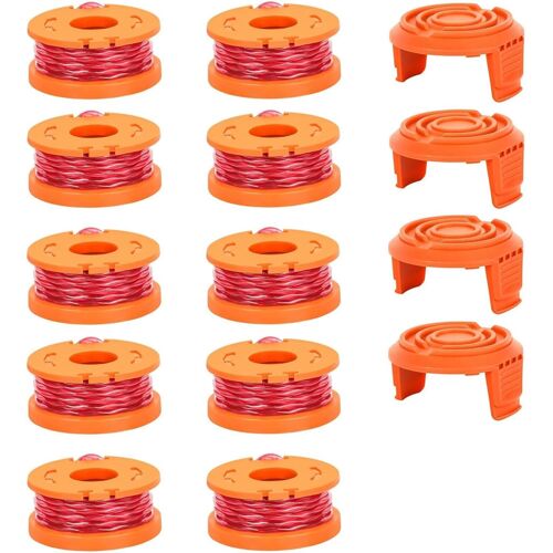 KALANKA-14 Pièces Rechange pour Fil Debroussailleuse Worx 20V, Fil Ø 1,65mm, Longueur 3m, Bobine Debroussailleuse, Coupe Bordure (10 Bobines + 4 Capuchons)