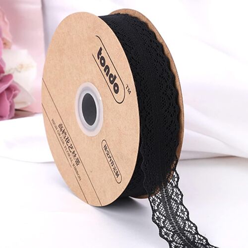 KALANKA-Ruban Dentelle Noir(3 cm x 23 m)-Ruban Vintage pour Mariage,Couture,Fleurs Décoration