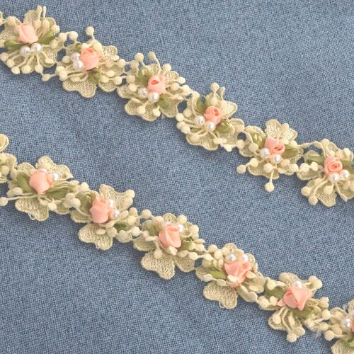 Kalanka-Ruban De Dentelle Vintage Avec Fleurs Perlées Et Bords Festonnés - 1,8 M De Long - Fournitures De Couture Faites À La Main Pour La Décoration De Robe (Petite Dentelle Perle)