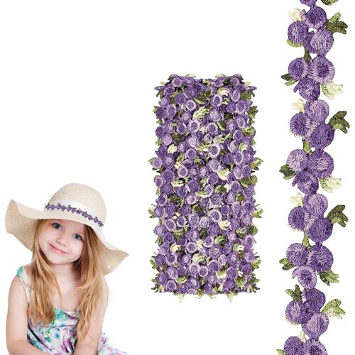 Kalanka-5 Yards/4.57 Mètres Fleurs Dentelle,Fleurs Galon Couture Dentelle Autocollante Ruban Vintage Bande De Dentelle,Pour Bricolage Couture Artisanat Fête De Mariage Décor Maison (Violet)