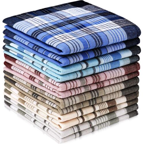 KALANKA-Homme Mouchoir Carré, 12 Pièces Ensemble de Pochettes Classiques, Mouchoirs Homme Grande Taille 40cm x 40cm, Coton Doux avec Classique Rayures Mouchoir pour Mariage Soirée Business