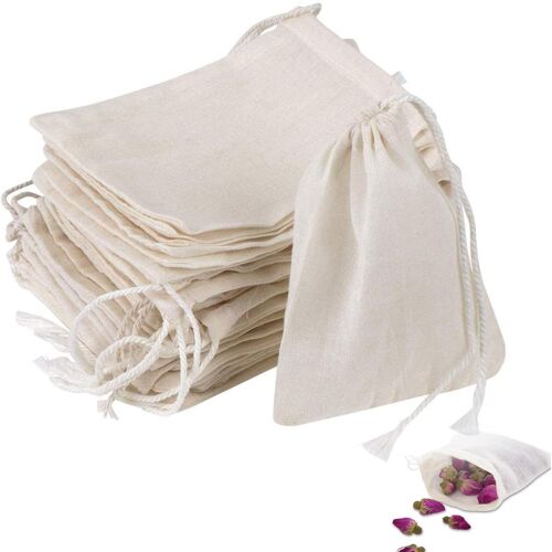 KALANKA-50pcs Petits Sachet Coton Sacs en Lin, 6 x 8 cm Sacs en Tissu avec Cordon de Serrage, Sac Toile de Jute Réutilisable, Petit Sac Cadeau Avec Cordon de Serrage Pochon Tissu Mariage