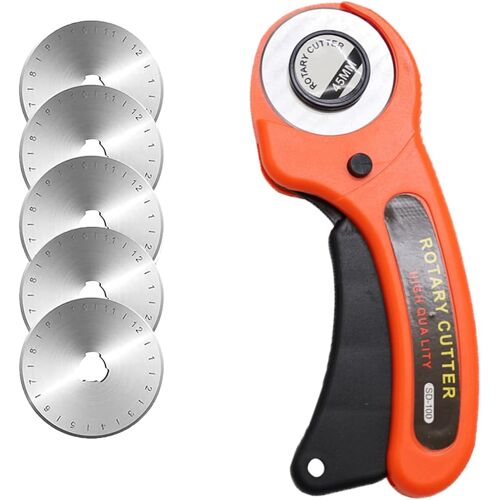 KALANKA-Couteau rotatif de précision, 45 mm, ensemble de cutter rotatif, couteau rotatif professionnel avec 5 lames de rechange, cutter à lames rondes pour travaux de surpiqûre, tissu, cuir, couture