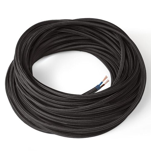 Kalanka-Amarcords - Câble Électrique Textile Couleur Noir, Rond, Soie, 5 Mètres, À 2 Brins 2x0,75 - Fil Vintage En Tissu Coloré, Pour Lampes, Lustres, Appliques Et Abat-Jours.
