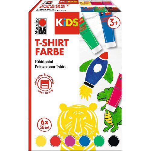 Kalanka-0308000000010 - Kids Peinture Pour T-Shirt, Peinture Pour Tissu Pour Décorer Les Textiles, 6 X 36 Ml, Après Fixation, Résistant Au Lavage Jusqu'à 60 °C, Pour Enfants À Partir De 3 Ans