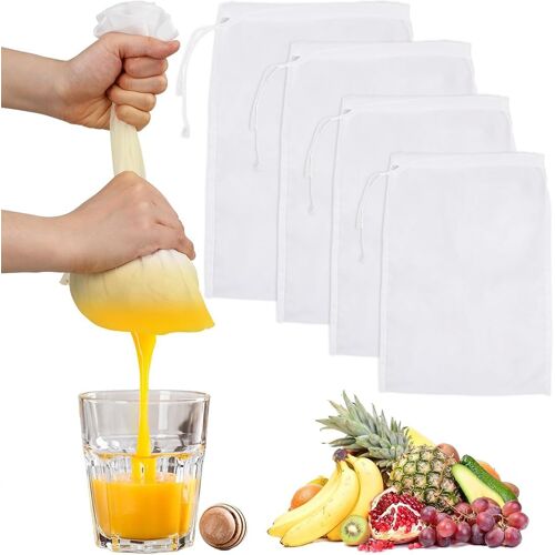 KALANKA-4 Pièces Sac Filtrant, Etamine Alimentaire, Passoire Tissu Blanc, Nylon, Sac Filtrant pour Jus de Légumes et Fruits, Café, Lait Avoine, Lait Vegetal(4 tailles)
