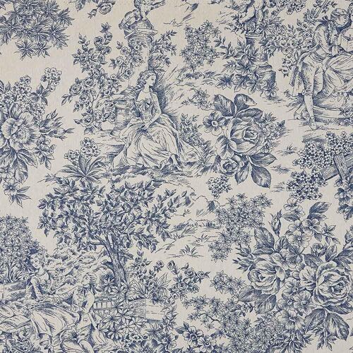 KALANKA-- Tissu Toile Imprimé, Confection Décoration Intérieure, Assises de Fauteuils, Rideaux, Coussins, Galettes de Chaises, 100 cm Longueur x 280 cm Largeur, Toile de Jouy, Bleu - 1 Mètre