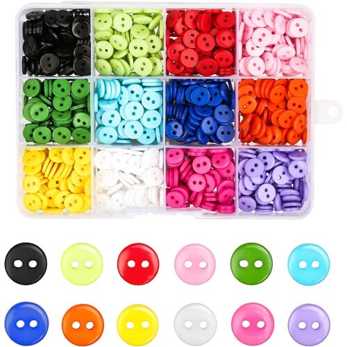 Kalanka-Lot De 960 Boutons Ronds En Résine De 9 Mm - 12 Couleurs - Boutons Ronds À 2 Trous En Résine - Pour Travaux Manuels - Avec Boîte De Rangement En Pvc - Pour Le Tricot, Le Crochet, Le Tricot (2