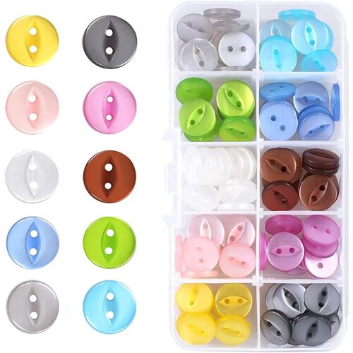 KALANKA-100 Pcs Boutons Ronds Fisheye,Boutons en Résine à 2 Trous,Couture Colorés,Bouton d'artisanat,Bouton Résine Ronds de Bébé pour Enfants Artisanat Arts,Vêtements Projet de Bricolage,10 Couleurs