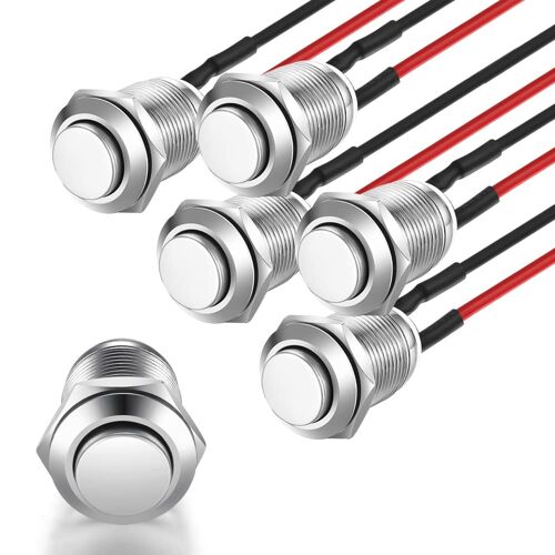KALANKA-5pcs Auto-Verrouillage Bouton-Poussoir Étanche en Acier Inoxydable Bouton-Poussoir on/Off 12mm 2A 12V/24V/125V/250V avec Fil de(Tête Haute)