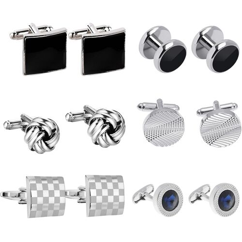 Kalanka-6 Pairs Bouton De Manchette Homme, Boutons De Manchette Classiques Pour Homme, Boutons De Manchette En Acier Inoxydable, À La Mode Rétro Rayé Manchette, Pour Mariage Business