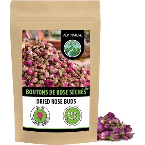 KALANKA-Boutons de Roses Séchées 50g, Bourgeons de Rose Entiers Séchés pour Thé Floral et Infusion, Thé à la Rose