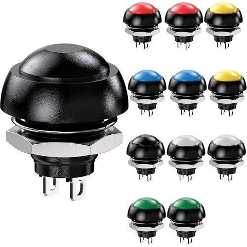 Kalanka-12pcs 12mm Étanche Momentané Bouton Poussoir Spst On/Off 3a/3v-5v-9v-12v-24v-230vac, Déblocable Rond Bouton,Pour Trompette De Voiture, Pc, Lampe De Table, Sonnette De Maison