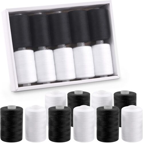 Kalanka-Lot De 10 Fils À Coudre Tout Usage Avec Kit D'aiguilles À Coudre, Fils À Broder Pratiques En Polyester Pour Travaux Manuels Et Amateurs De Bricolage - 914,4 M - 2 Couleurs - Noir Et Blanc
