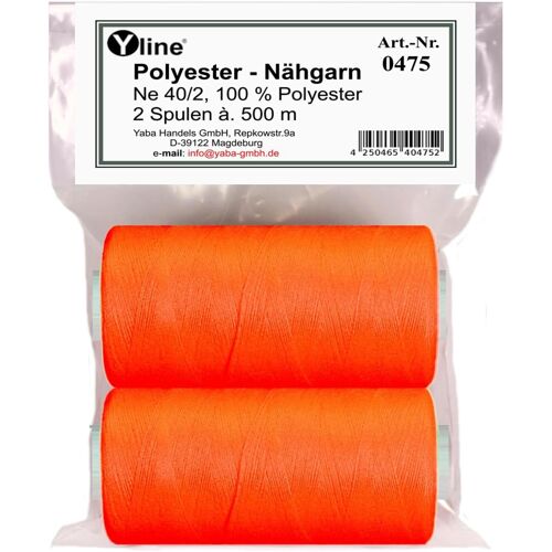 Kalanka-0475-15 Lot De 2 Bobines De 500 M De Fil À Coudre/Fil Synchrone Orange Fluo En Polyester Pour Machine À Coudre (0,06 € /10 M)
