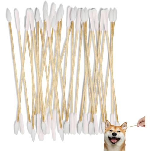 Kalanka-100 Bâtonnets De Coton Double Face, Coton-Tiges Pour Le Nettoyage Des Oreilles Des Animaux, Bâtonnets Pour Chats Et Chiens (15 Cm) 