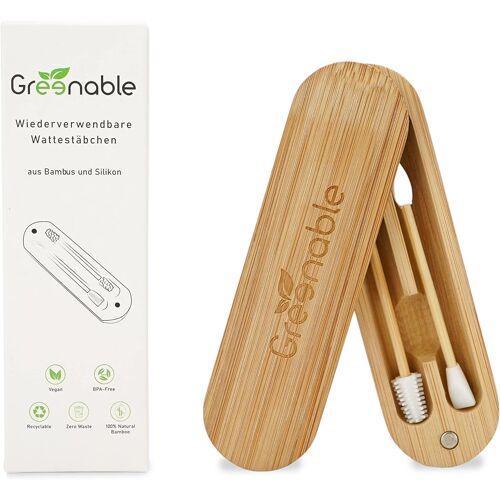 Kalanka-Coton-Tiges En Bambou Et Silicone [Lot De 2] - Coton-Tiges Réutilisables Et Durables Pour Les Oreilles - Démaquillant Beauté Avec Rangement - Q-Tips Sans Plastique - Vegan & Sans Bpa 