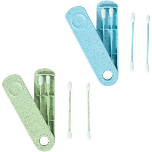 Kalanka-4 Pcs Coton Tige Réutilisable Spirale Avec 2 Étui De Coton-Tige Voyage Vert Et Bleu Coton Tige Silicone Spirale Coton-Tige Réutilisable Pour Le Nettoyage Des Oreilles Maquillage, Etc 