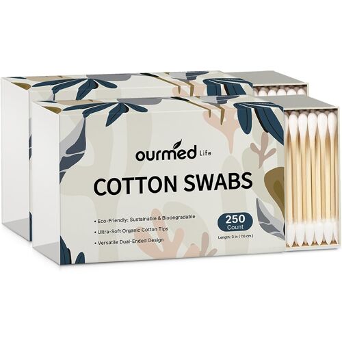 Kalanka-Ourmed Life Lot De 500 Cotons-Tiges Biodégradables En Bambou Et Coton À Double Pointe Avec Pointes Pointues Et Rondes, Hypoallergéniques Pour Les Oreilles, Le Maquillage, Le Démaquillage Des 