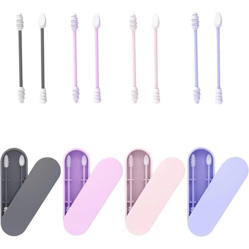 Kalanka-Lot De 8 Coton Tige En Silicone À Double Extrémité, Coton-Tige En Spirale Réutilisable Et Lavable, Avec Boîte De Rangement Hygiénique - Pour Le Maquillage Quotidien Et Nettoyage Des Oreilles 
