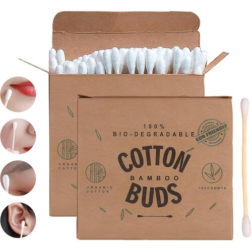 Kalanka-200 Cotons-Tiges En Bambou,Biodégradables Et Compostables,2 X 100 Paquets,Biodégradables Et Compostables,Cotons-Tiges En Coton Avec Poignée En Bambou 