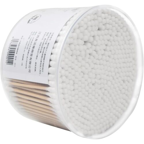 KALANKA-500 pièces Coton-tiges en Bambou, Bamboo Cotton Swabs, Cotons-tiges à Double Pointe Ronde Naturelle, Bâtonnets en Coton pour Nettoyer les Oreilles, le Maquillage, les Plaies, le Clavier, l'ar