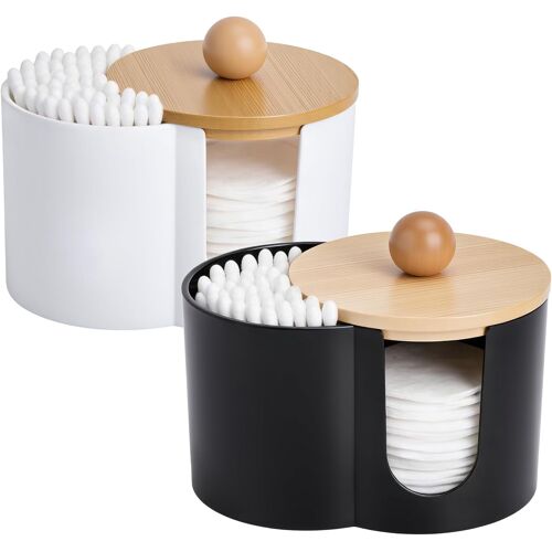 Kalanka-Boite Coton Tiges 2 Pièces, Cotton Pad Dispenser Avec Couvercle, Rangement Coton Demaquillant, Cotton Pad Storage Pour Salle De Bain, Coiffeuse, Salon 