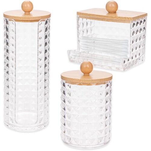 Kalanka-3 Pièces Boite Rangement Coton Tige Voyage,Distributeur Coton Demaquillant Rond,Porte Cotons Tige Salle De Bain,Boîte Cotons Tampon Avec Couvercle,Supports Qtip En Acrylique Pour Chambre 