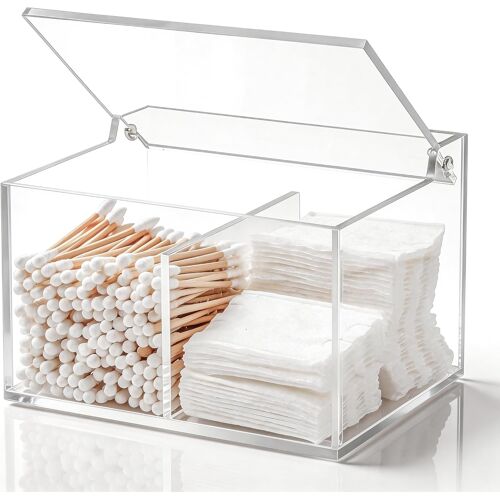 Kalanka-Porte-Boules De Coton Rectangulaire Avec Couvercle En Acrylique Transparent À 2 Grilles Pour Boules De Coton, Tampons De Maquillage, Cosmétiques (Dp004) 