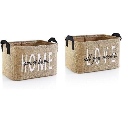 KALANKA-Prendi Home Lot de 2 paniers de rangement pliables en toile de jute avec poignées ¿ Organisateur pour chambre d¿enfant, linge, jouets et penderie ¿ Éco-responsable et compact