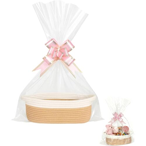 KALANKA-Panier tressé pour cadeaux,Panier Cadeau Vide,Panier de rangement tressé avec sacs cadeaux et rubans,Panier Cadeau de Mariage,Anniversaire,Action de Grâce et Noël(kaki)