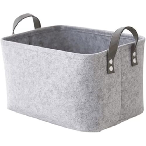 KALANKA-felt storage basket,Boîte de rangement en feutre,Panier en feutre gris rectangulaire,Pliable, avec deux poignées souples,pour ranger les vêtements, les serviettes 38 x 28 x 24 cm