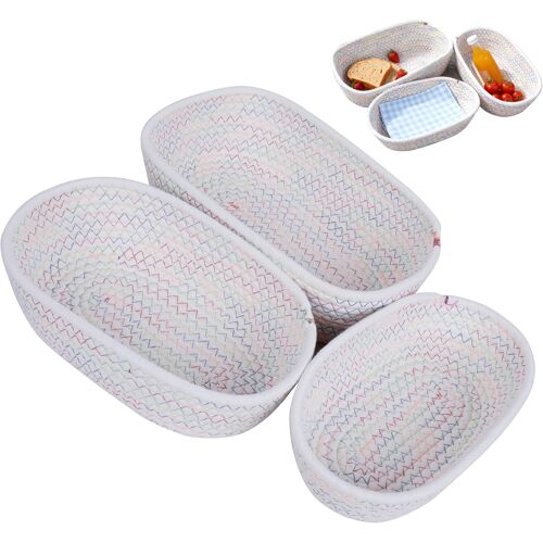 KALANKA-3 Pcs Panier de Rangement Salle de Bain, Paniers de Rangement en Coton Tressé pour Cuisine Chambre étagères Tiroirs Placards, Organisateur Table a Langer (3 tailles)