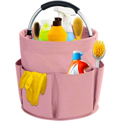 KALANKA-Panier de Nettoyage avec Poignée, Étanches Pliable Rangement Produits Menagers, Panier Menage avec Poignée et 6 Compartiments, pour Jardin, Salle de Bain, Intérieur, Rose