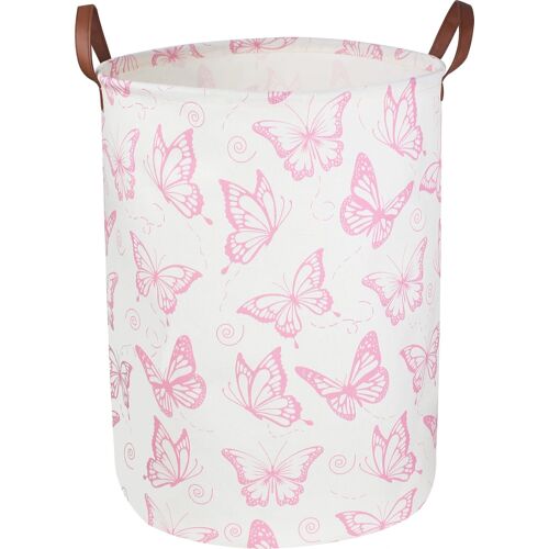 KALANKA-Panier à linge rose, panier à linge imperméable, panier de rangement pliable pour chambre de fille, panier de rangement de jouets d'enfants, décoration de chambre, panier cadeau (papillon ros