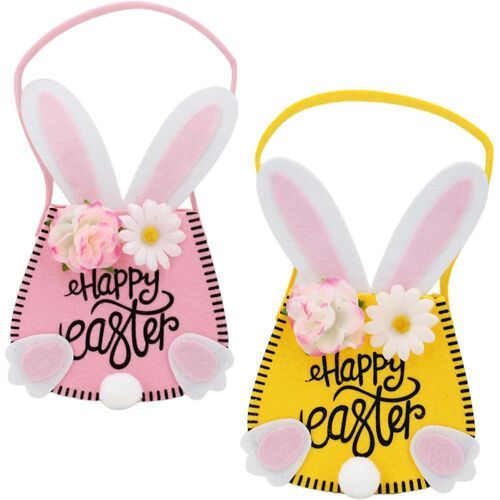 KALANKA-2 Pièces Panier de Lapin de Pâques, Panier de Pâque en Feutre à Remplir, Sac en Feutre Lapin de Pâques à Offrir, Paniers de Oeufs de Paques pour Enfant, Décoration de Paques