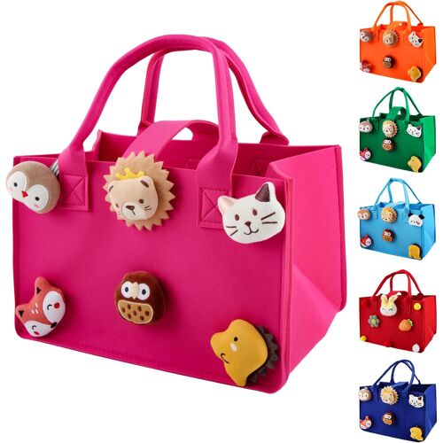 KALANKA-Sac Courses, 30 * 20 * 18 cm Sac Cabas en Feutre, Panier Courses avec Anse Reutilisable pour Journaux, Pour le Shopping et le Rangement (K, M)
