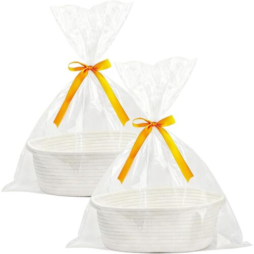 KALANKA-2 PièCes Panier Cadeau Vide à Garnir Tressé avec Sacs Cadeaux et Rubans, Panier Cadeau Vide Tressé, Panier de Présentation Vide, pour Fête Prénatale, Anniversaire, Mariage, Pâques, Thanksgivi