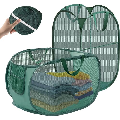 KALANKA-2 Pièces Panier à Linge Pliable en Maille, 75l Corbeilles à Linge Pop up Laundry Baskets Sac à Linge, Corbeille a Linge Pliable, Panier a Linge Sale avec Manipuler pour Chambre à Coucher, Bua