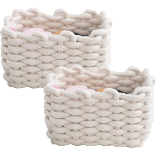 KALANKA-Panier Rangement Bébé, 2 Paniers Petit Panier Tressé Rangement Salle de Bain Paniers de Décoration Blanc pour le Stockage des Petits Articles Ménagers, Jouets, Maquillage