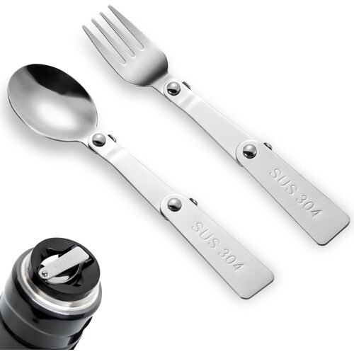 Kalanka-2pcs Cuillère Et Fourchette De Rechange Pour Thermos, Acier Inoxydable Cuillère Pliable Et Fourchette Pour Extérieur Voyages Pièces Rechange Pour Thermos Funtainer 16oz Pot Alimentaire