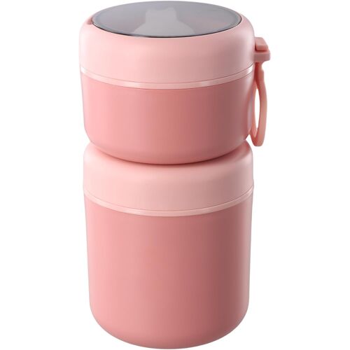 Kalanka-Boite Repas Isotherme, 530ml+290ml Thermos Alimentaire Chaud, Tasse Double, Gobelet À Yaourt Isolé En Acier Inoxydable, Boîtes Alimentaires Isothermes Avec Cuillère Pour Ecole, Bureau (Rose)
