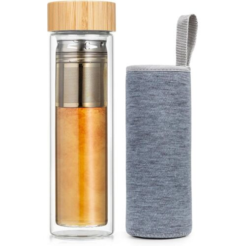 Kalanka-Thermos Bambuswald - Bouteille À Thé Avec Couvercle Et Passoire, Contenance 500 Ml, Verre À Double Paroi, Couvercle En Bambou 100% Écologique