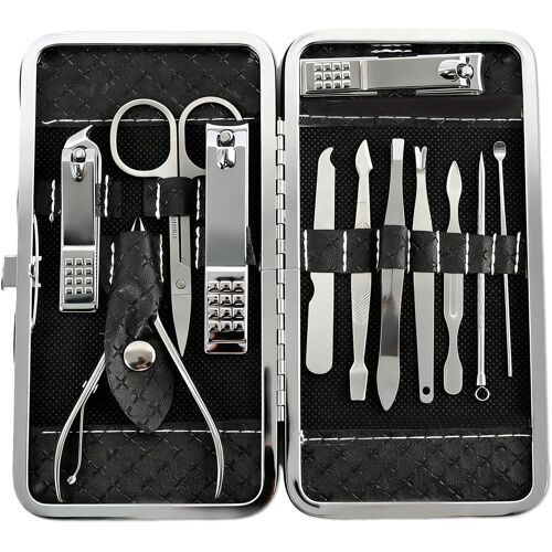 Kalanka-12pcs Kit Manucre Pedicure, Coupe Ongles Professionnel En Acier Inoxydable, Trousse Manucure Complète Avec Étui En Cuir, Accessoires De Soins Des Ongles Pour Homme Et Femme 
