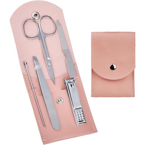 Kalanka-Kit De Manucure De Voyage Kit De Coupe-Ongles - 5 Pièces Kit De Manucure En Acier Inoxydable, Outils De Soins Des Ongles Pour Femmes Et Hommes Ciseaux De Beauté Pince À Épiler (Rose) 