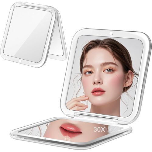 Kalanka-Miroir Grossissant, Miroir De Maquillage 30x Avec Grossissement, Petit Miroirs De Maquillage 8.5 X 8.5 Cm, Miroirs De Voyage Pliable Des Deux Côtés, Pour Voyage, Maquillage, Cadeau(Blanc)