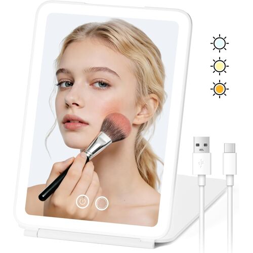 Kalanka-Portable Miroir Maquillage Lumineux Avec 72 Led, Miroir De Maquillage De Voyage Rechargeable 2000 Mah, 3 Modes D'éclairage Couleur, Commande Tactile, Gradation Continue 