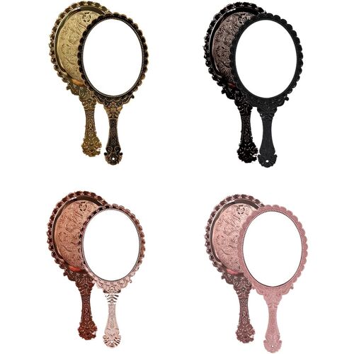 Kalanka-4 Pièces Miroir À Main, Rétro Motif Poignée Miroir De Maquillage Cosmétique Miroir Ovale Miroir De Voyage Style Rétro Romantique Outil De Beauté De Maquillage Petit Miroir Pour Femme 