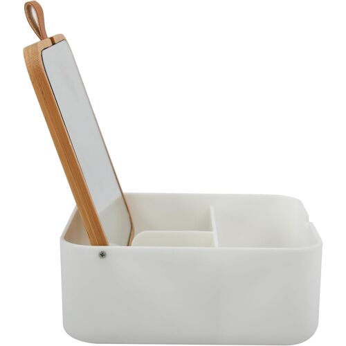 Kalanka-Miroir Cosmétique Avec Étagère Pour Maquillage Cosmétique Miroir De Table Bambou Blanc 
