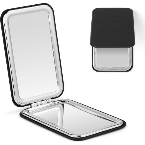 Kalanka-Miroir Compact, Miroir Maquillage Poche Avec Grossissement X1 / X2 Maquillage Poche Miroirs De Voyage Noir À Double Face Pour Femmes Hommes Portable Sac À Main(Cuir Noir) 